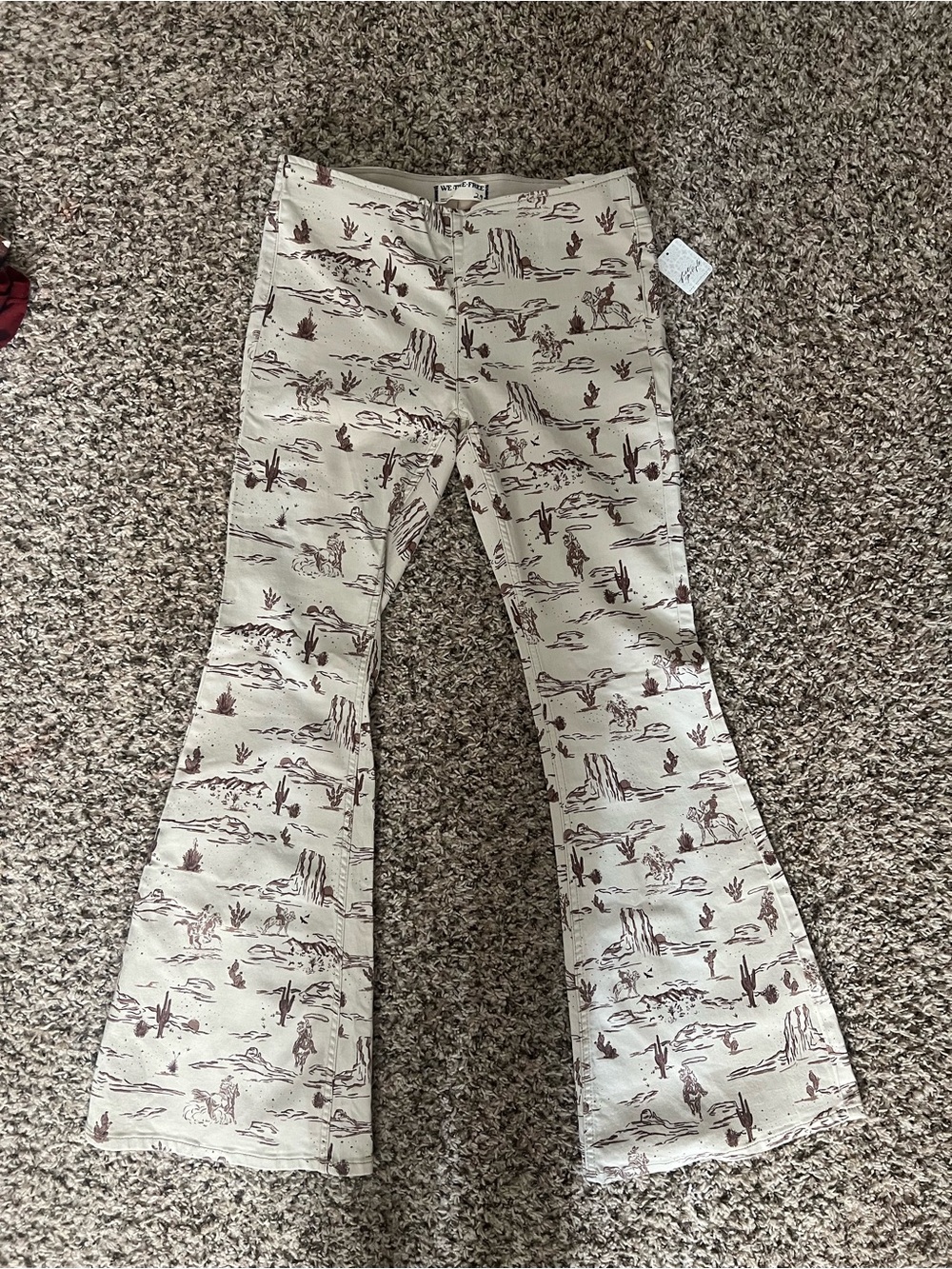 We the Free Penny Pull on Flare- Cream Western-Print Flared Jeans